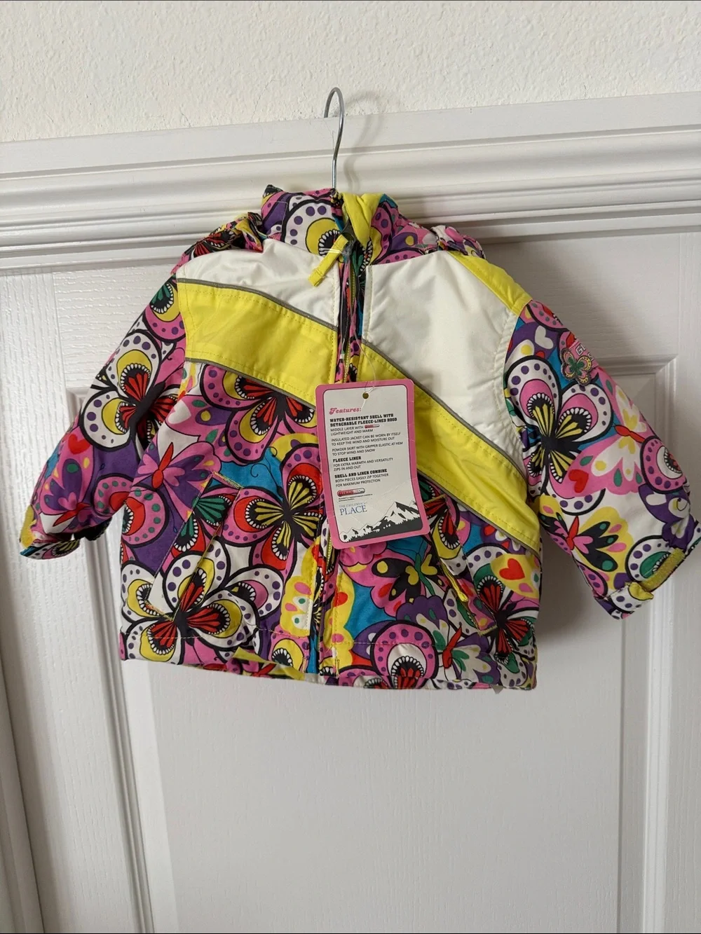 The Children's Place Multicolor Floral Puffer Jacket with Yellow Trim
